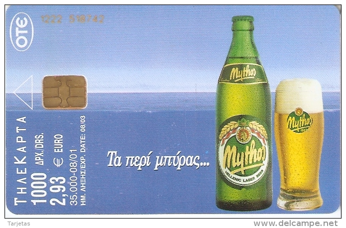 TARJETA DE GRECIA DE CERVEZA MYTHOS DE TIRADA 35000 (BEER) (2 FOTOS) - Publicidad