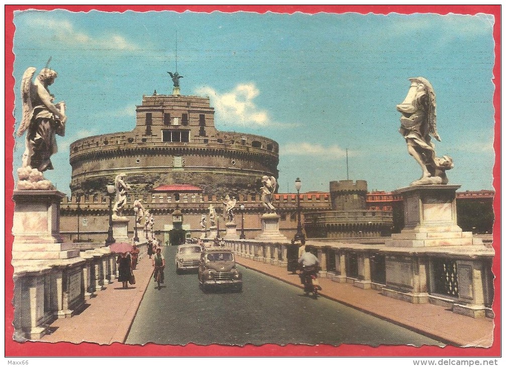 CARTOLINA VG ITALIA - ROMA - Ponte E Castel Sant'Angelo - Auto - Moto - 10 X 15 - ANNULLO TARGHETTA ROMA 1961 - Castel Sant'Angelo
