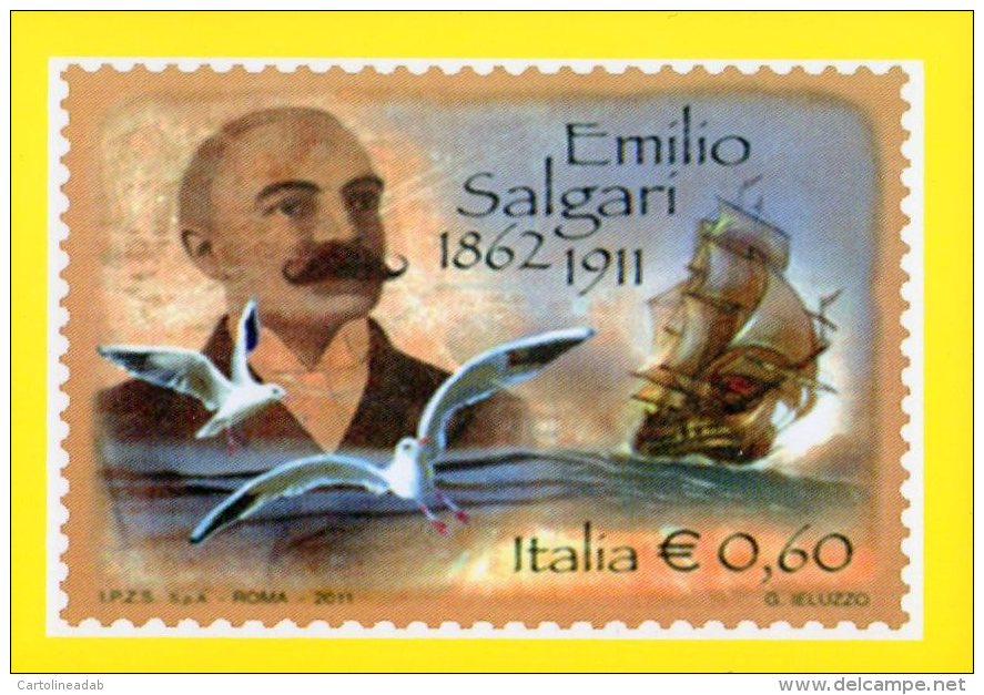 [DC1476] CARTOLINEA - EMILIO SALGARI - CENTENARIO DELLA MORTE - RIPRODUZIONE DEL FRANCOBOLLO - Scrittori