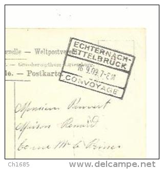 Oblitération Convoyage D'ECHTERNACH   ETTELBRUCK Sur Timbre écusson - 1907-24 Scudetto