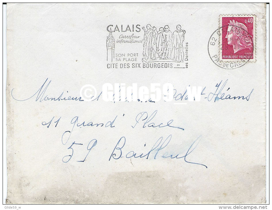 Enveloppe Timbrée De 1969 Avec Flamme De CALAIS - Cité Des Six Bourgeois - Annullamenti Meccanici (pubblicitari)