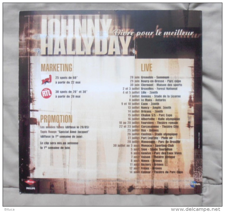 JOHNNY HALLYDAY BON DE PRECO/PLAN MEDIA "VIVRE POUR LE MEILLEUR" TRES BELLE PLAQUETTE DOUBLE CARTONNEE RARE PORT OFFERT - Varia