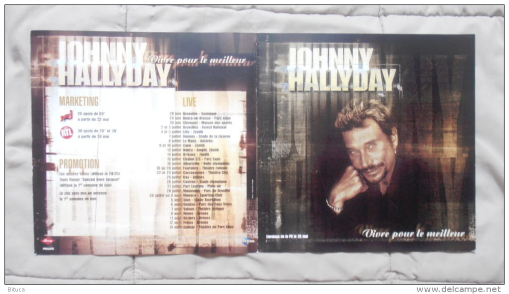 JOHNNY HALLYDAY BON DE PRECO/PLAN MEDIA "VIVRE POUR LE MEILLEUR" TRES BELLE PLAQUETTE DOUBLE CARTONNEE RARE PORT OFFERT - Varia