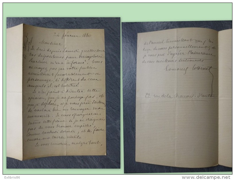 Clair-Ed COTTINET, Poète, Fondateur Des COLONIES De VACANCES, Let Autographe 1880 (Vercingétorix), Ref 327 - Autres & Non Classés