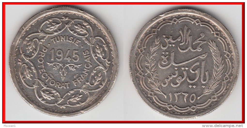 RARE / SCARCE ****  TUNISIE - TUNISIA - 20 FRANCS 1945 / AH1365 PROTECTORAT - ARGENT - SILVER **** EN ACHAT IMMEDIAT !!! - Tunesië