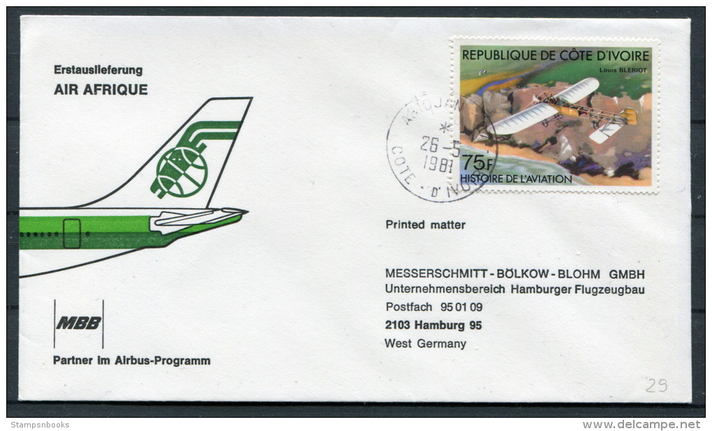 1981 Ivory Coast Air Afrique MBB Airbus Flight Cover - Ivory Coast (1960-...)