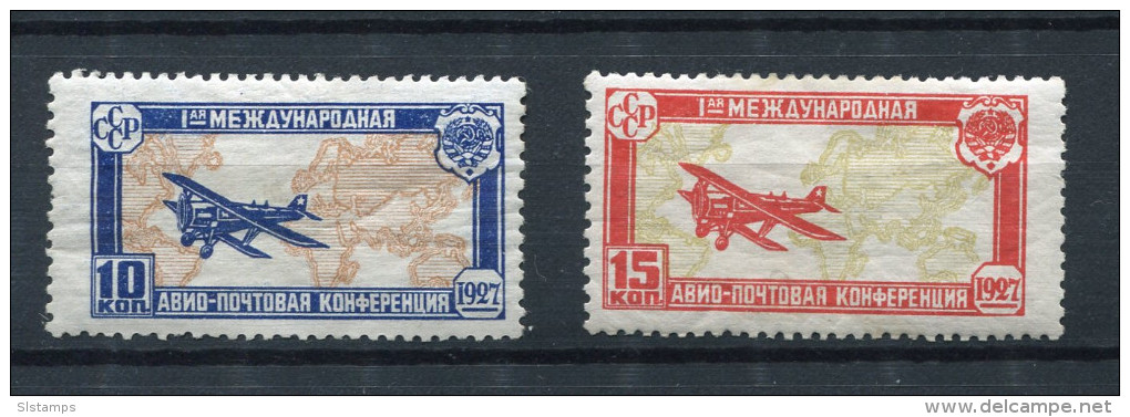 Russia 1927 Mi 326-7 Lyapin 255-6 MLH Airplane Over Map Of World CV 65 Euro - Ongebruikt