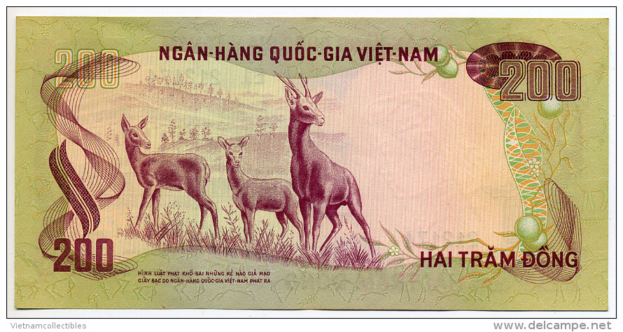 South Vietnam Viet Nam 200 Dong Deer UNC Banknote 1972 - P#32a - Vietnam