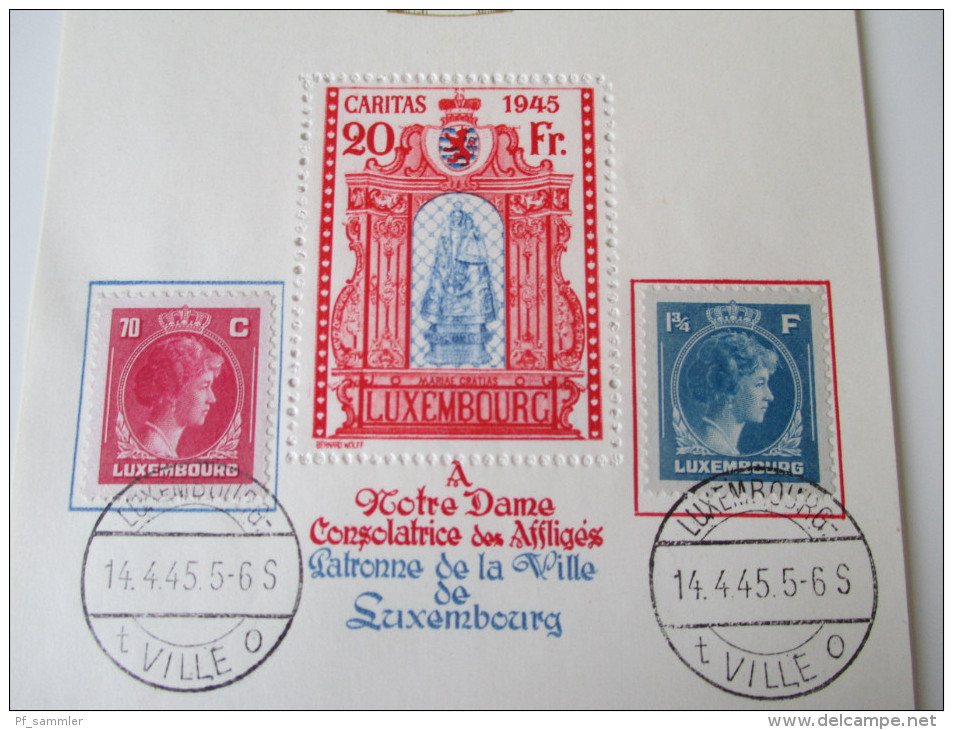 Luxembourg 14.4.1945 Sonderdruck Caritas 1945 / Patronne De La Ville De Luxembourg. Auflage Nur 50000!!! - Blocs & Hojas