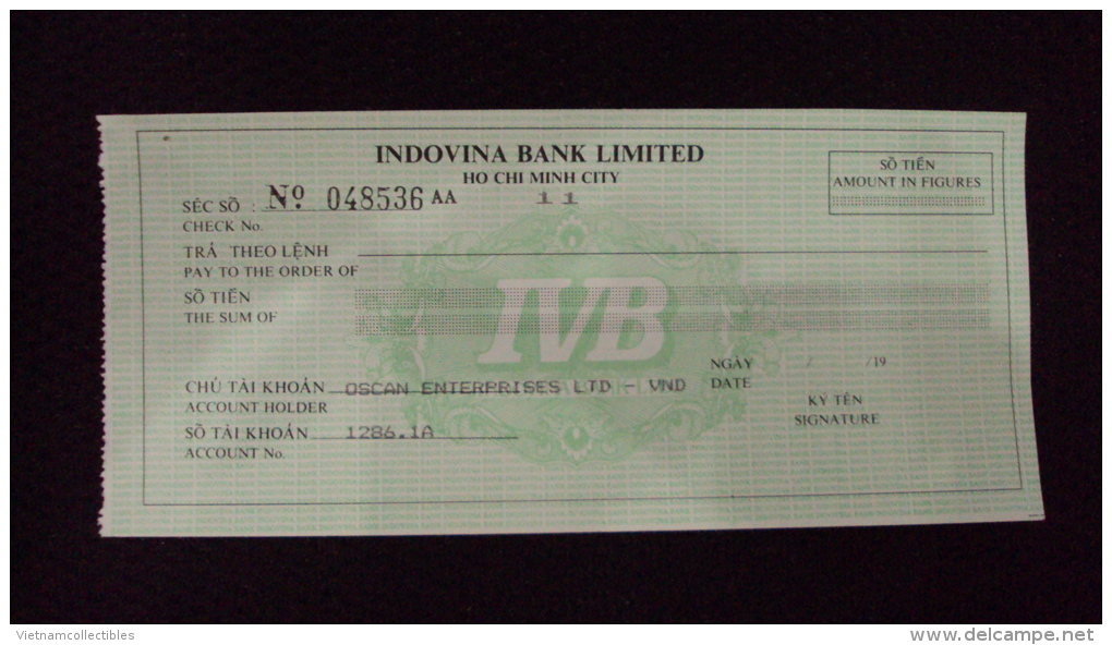 Vietnam Viet Nam Unused Check Cheque Of Indovina Bank - Unclassified
