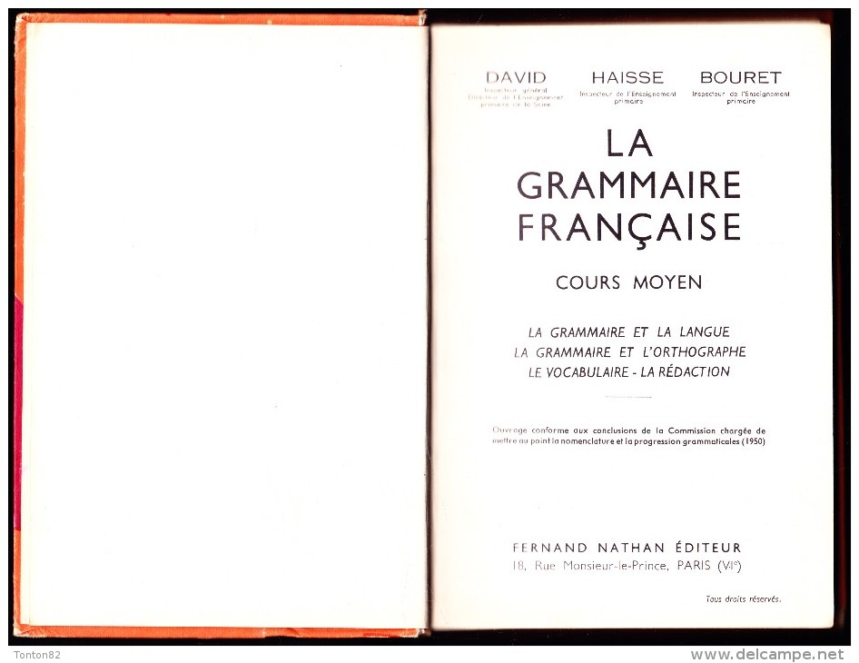 David / Haisse / Bouret - La Grammaire Française - Cours Moyen 2e Année - Fernand Nathan - ( 1960 ) . - 6-12 Ans