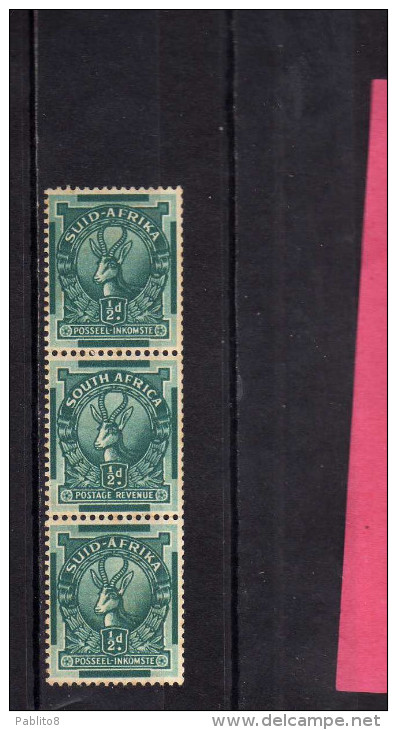 SUD SOUTH AFRICA RSA AFRIQUE 1926 Springbok STRIP 3 BILINGUAL STRISCIA DI 3 BILINGUE MNH - Unused Stamps