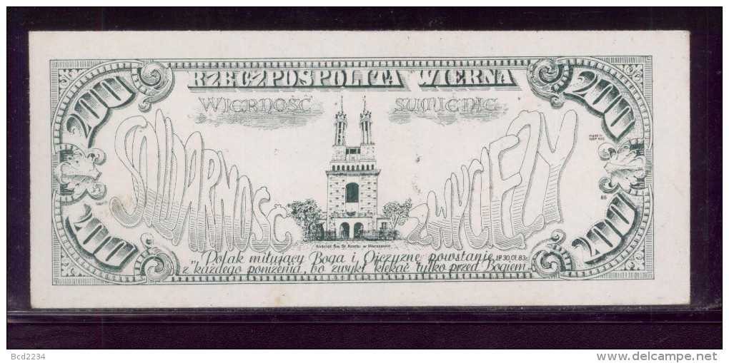 POLAND SOLIDARNOSC 1984 INDEPENDENT BANK OF POLAND SAINT JERZY POPIELUSZKO  200ZL DOLLAR DESIGN BANK NOTE PRISTINE - Polen