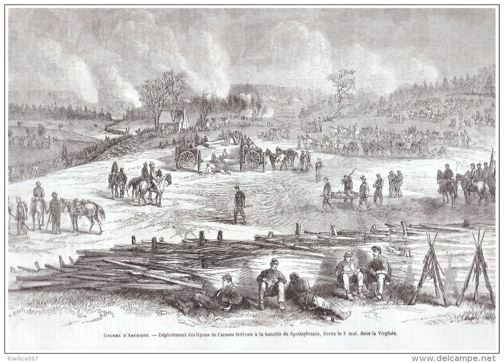 GRAVURE D Epoque   1864  " AMERICAN CIVIL WAR    BATAILLE  DE SPOTTSYLVANIA   WILDERNESS VIRGINIE - Non Classificati