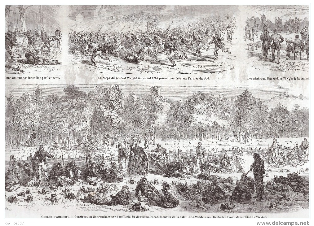 GRAVURE D Epoque   1864  " AMERICAN CIVIL WAR    BATAILLE  DE SPOTTSYLVANIA   WILDERNESS VIRGINIE - Non Classificati