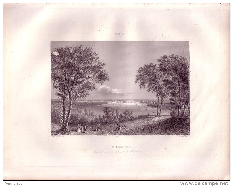 1851 - Gravure Sur Acier - Bordeaux (Gironde) - Vue Prise Au Dessus De Bacalan - FRANCO DE PORT - Prints & Engravings