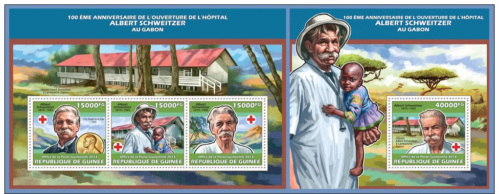 Gu13601ab Guinea 2013 Albert Schweitzer Nobel Peace Prize Red Cross 2 S/s - Albert Schweitzer