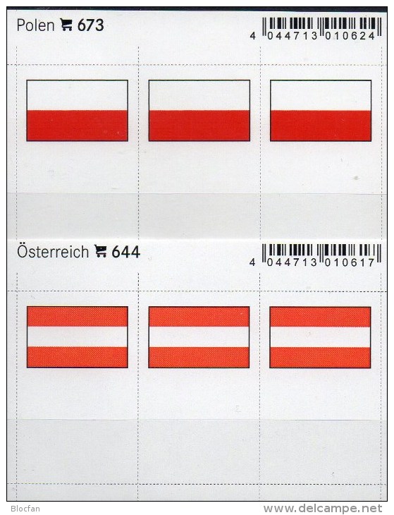 In Farbe 2x3 Flaggen-Sticker Polen+Österreich 7€ Kennzeichnung Alben Karte Sammlung LINDNER 644+673 Flags Polska Austria - Zubehör