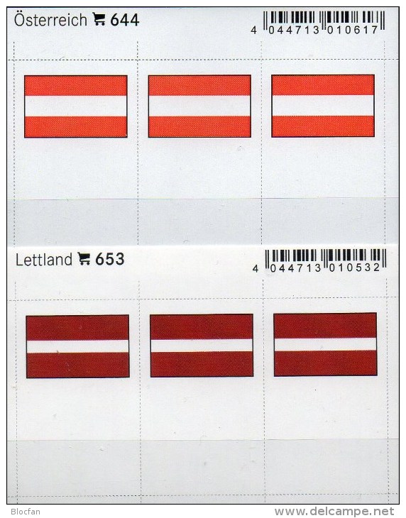 In Farbe 2x3 Flaggen-Sticker Austria+ Lettland 7€ Kennzeichnung Alben Karten Sammlung LINDNER 644+653 Latvija Österreich - Zubehör