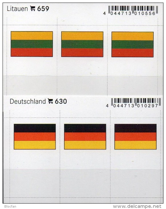 In Farbe 2x3 Flaggen-Sticker Litauen+Deutschland 7€ Kennzeichnung Alben Karte Sammlung LINDNER 630+659 Lithuiana Germany - Material