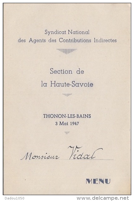 Menu 1947  Thonon Les Bains - Menus