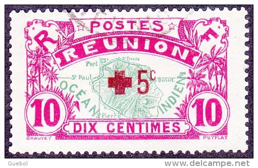 Réunion Obl. N°  82 - Réunion - Carte De L'ile - 10 Cts Rose Et Vert + Croix Rouge - Oblitérés