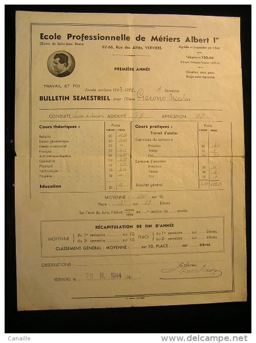Verviers - Ecole Professionnelle De Métiers Albert 1er / Bulletin Semestriel  1943 - 1944 - Oeuvre De Saint-Jean Bosco - 1950 - ...