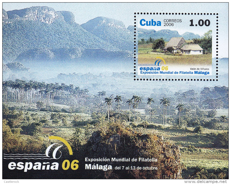 G)2006CUBA, VIÑALES VALLEY, MOUNTAINS-TREES-PALMS, WORLD PHILATELIC EXHIBITION MALAGA, S/S, MNH - Unused Stamps