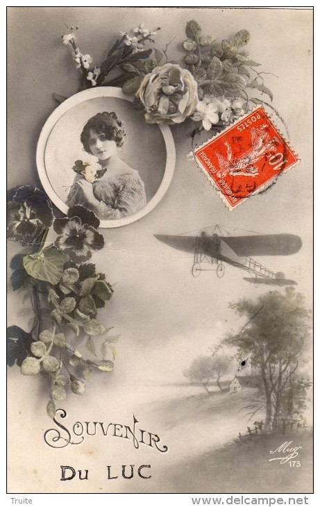 SOUVENIR DU LUC CARTE FANTAISIE MEDAILLON BELLE DEMOISELLE AVION - Le Luc