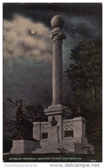 Detweiler Memorial Monument At Night Harrisburg Pennsylvania 1912 - Harrisburg