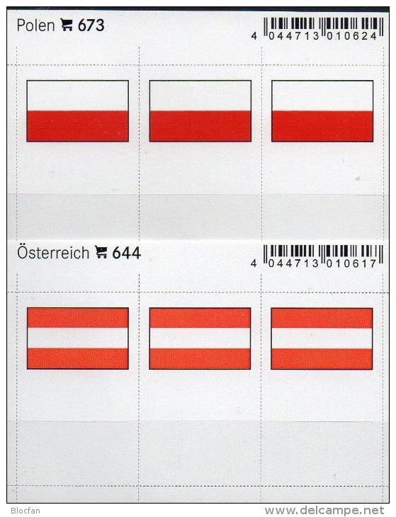 In Farbe 2x3 Flaggen-Sticker Austria+Polen 7€ Kennzeichnung Alben Karten Sammlung LINDNER 644+673 Flag Polska Österreich - A Identificar