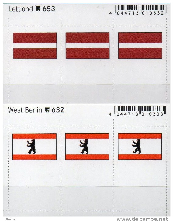 In Farbe 2x3 Flaggen-Sticker Berlin+Lettland 7€ Kennzeichnung Alben Karten Sammlung LINDNER 632+653 Flag Latvija Germany - A Identificar