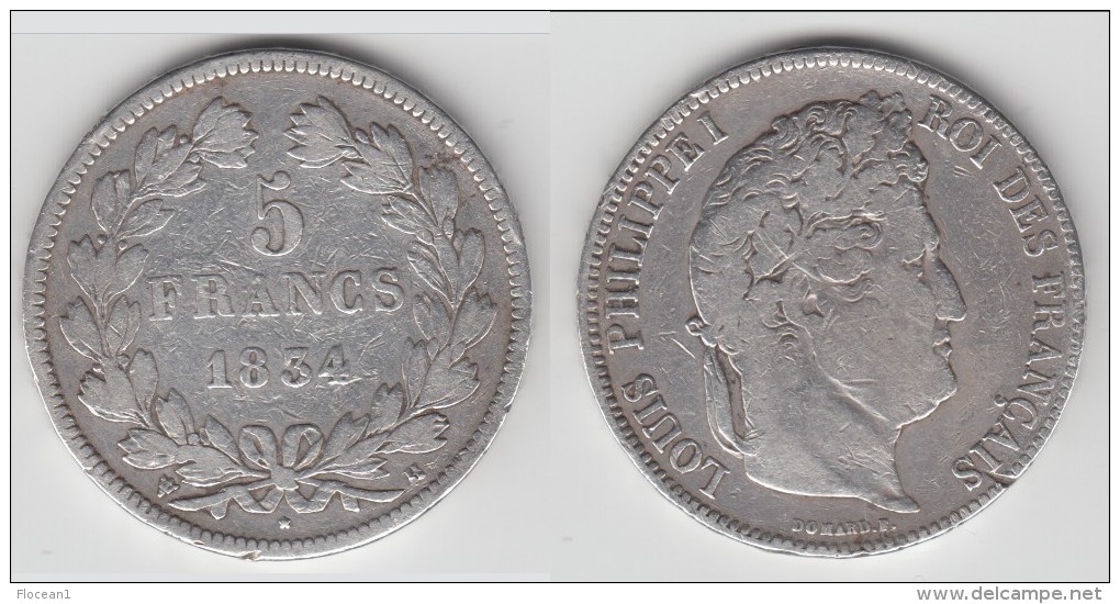 **** 5 FRANCS 1834 H LA ROCHELLE - LOUIS-PHILIPPE - TRANCHE EN RELIEF - ARGENT - SILVER **** EN ACHAT IMMEDIAT !!! - 5 Francs