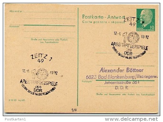 ARBEITERFESTSPIELE ZEITZ 1968 Auf  DDR Antwort-Postkarte P 77A - Postkarten - Gebraucht