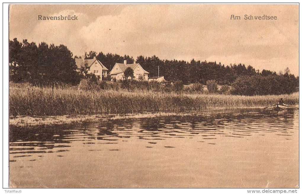 RAVENSBRÜCK Früher Mecklenburg Am Schwedtsee Ruderboot Villen 26.11.1917 Gelaufen - Fuerstenberg