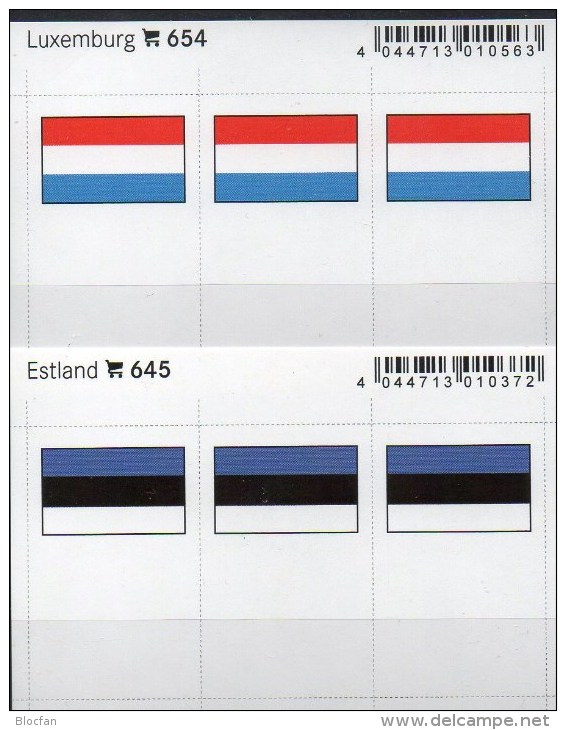 2x3 In Farbe Flaggen-Sticker Estland+Luxemburg 7€ Kennzeichnung An Alben Karten Sammlung LINDNER 645+654 Flags Eesti Lux - Non-classés