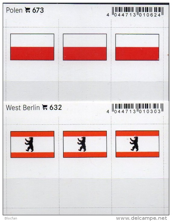 2x3 In Farbe Flaggen-Sticker Polen+Berlin 7€ Kennzeichnung An Alben Karten Sammlung LINDNER 673+632 Flags Polska Germany - Non-classés