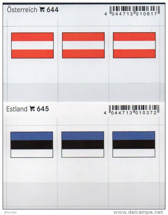 2x3 In Farbe Flaggen-Sticker Estland+Österreich 7€ Kennzeichnung Alben Karte Sammlung LINDNER 645+644 Flag Eesti Austria - Zonder Classificatie