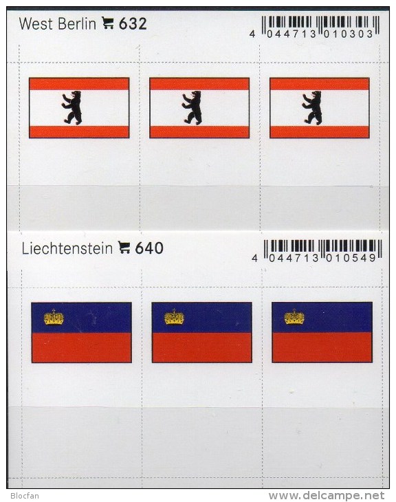 2x3 In Farbe Flaggen-Sticker Liechtenstein+Berlin 7€ Kennzeichnung Alben Karten Sammlung LINDNER 632+640 Flag Germany FL - Zonder Classificatie