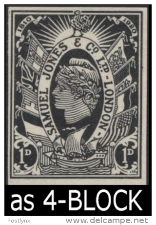 GREAT BRITAIN 1920 British Shipping American French Flags 1d. IMPERF.4-BLOCK Small Crease No Gum As Original [essai] - Probe- Und Nachdrucke