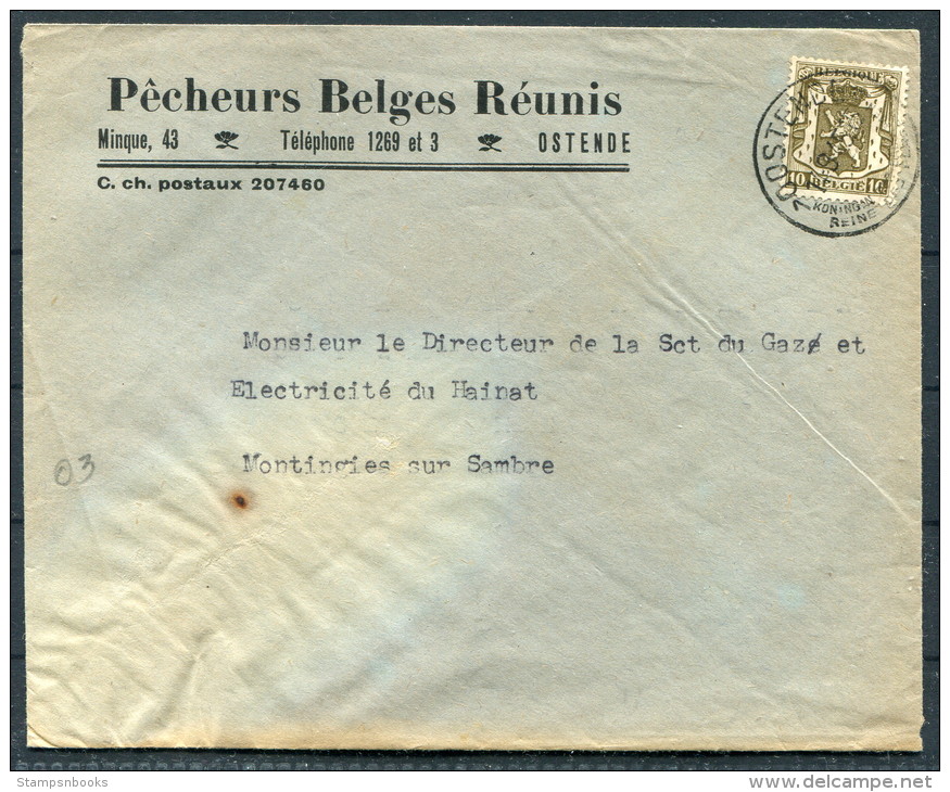 1945 Belgium Ostende Advertising Cover Pecheurs Belges Reunis / Fishing Fish - Other & Unclassified