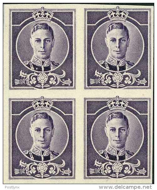 AUSTRALIA 1937. George VI WATERLOW Purple. ESSAY. Imperf 4-block   [essai,Probedruck,ensayo,saggio,proef] - Prove & Ristampe