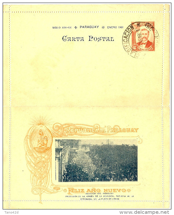 LAC5 - PARAGUAY  EP CL ILLUSTREE "FELIZ AÑO NUEVO" 2c OBLITEREE 3/1/1901 - Paraguay