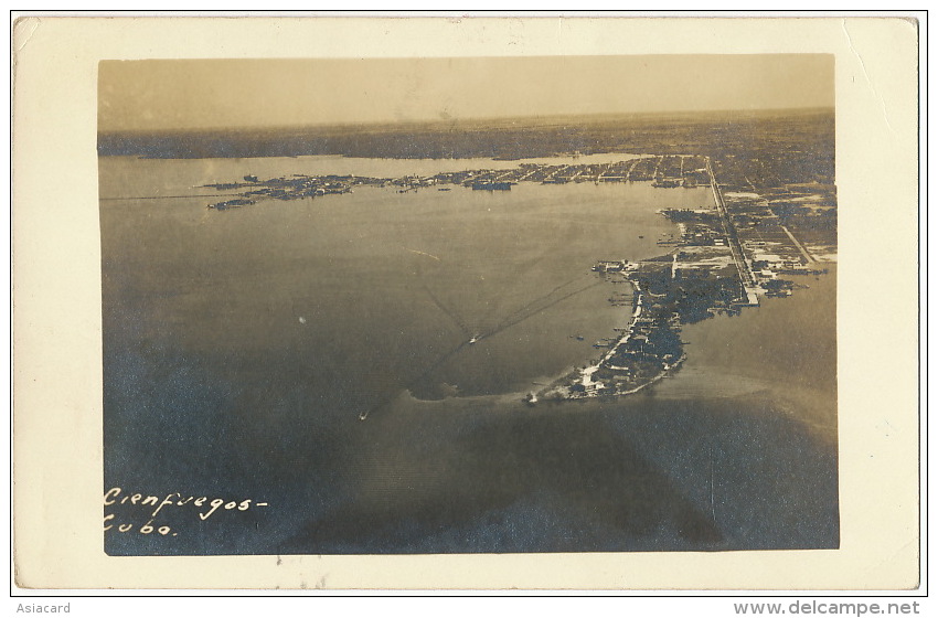 Cienfuegos Real Photo Vista Aerea Aerial View  3 Stamps Navidad 1954 Tuberculosis - Cuba