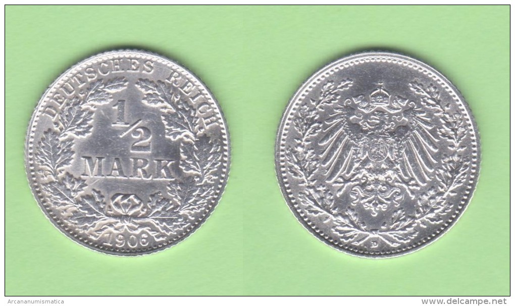 ALEMANIA  / GERMANY (IMPERIO)  1/2  MARCO  PLATA /SILVER   1.906 D  KM#17  EBC/XF    DL-10.900 - 1/2 Mark