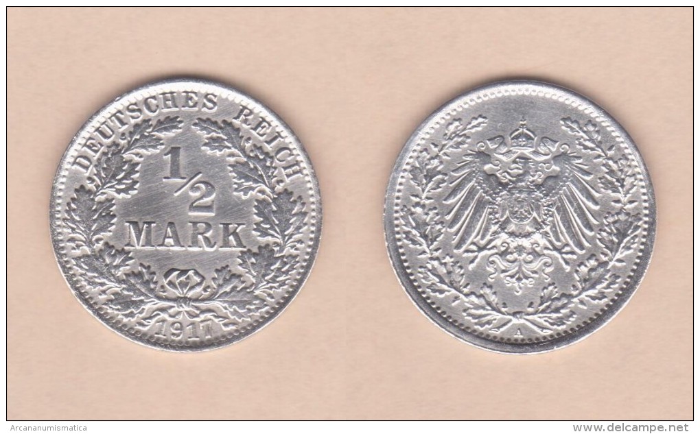 ALEMANIA  / GERMANY (IMPERIO)  1/2  MARCO  PLATA /SILVER   1.917 A  KM#17  MBC/EBC    DL-10.906 - 1/2 Mark