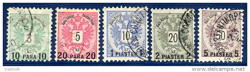 AUSTRIA PO IN TURKISH EMPIRE 1888 Surcharges On Arms Issue Used.  Michel 15-19 - Eastern Austria