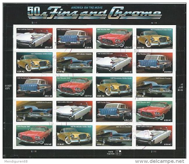 USA 2008 Tail Fins And Chrome Pane Of 20  $8.40 USED SC 4353-57sp YV BF4118-23 MI B-4447-53 SG MS4904-08 - Sheets