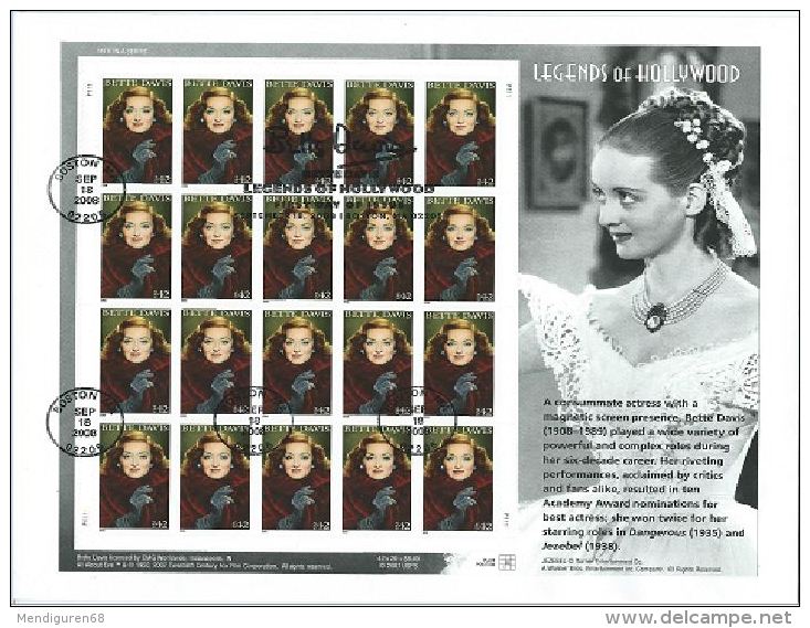 VEREINIGTE STAATEN ETATS UNIS USA 2008 M/S BETTE DAVIS -LEGENDS OF HOLLYWOOD FDC SC 4350SP YT BF4104 MI B-4435 SG MS4901 - 2001-2010