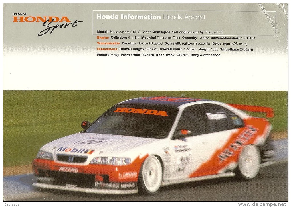 BTCC 1997Plaquette Honda Sport Tarquini-Thompson Pli Coin Droit - Automovilismo - F1